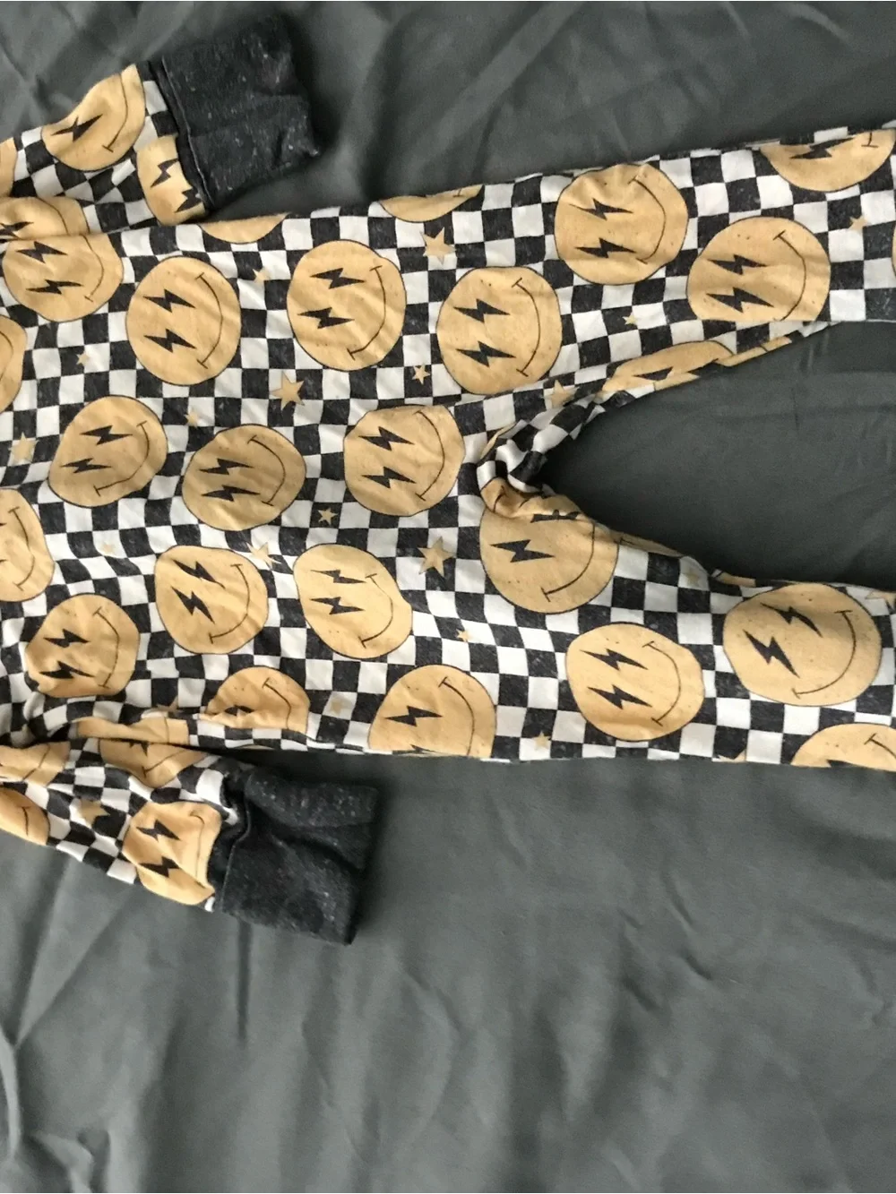 Toddler Checkered Lightning Footie Pajamas - Black & Gold BAMBOO PJS